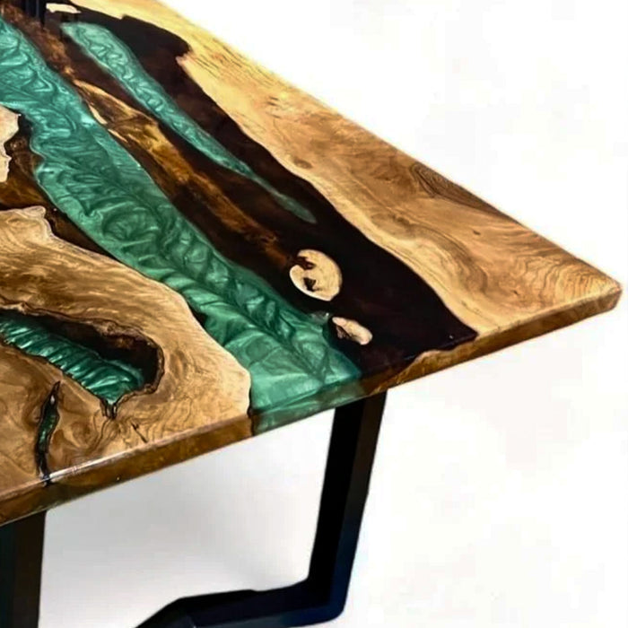 Live Edge Olive  Green Epoxy River Dining Table ORT-55