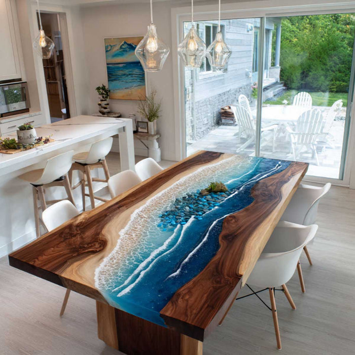 Handcrafted Black Walnut Epoxy Ocean River Table for Dining Room BRT-59