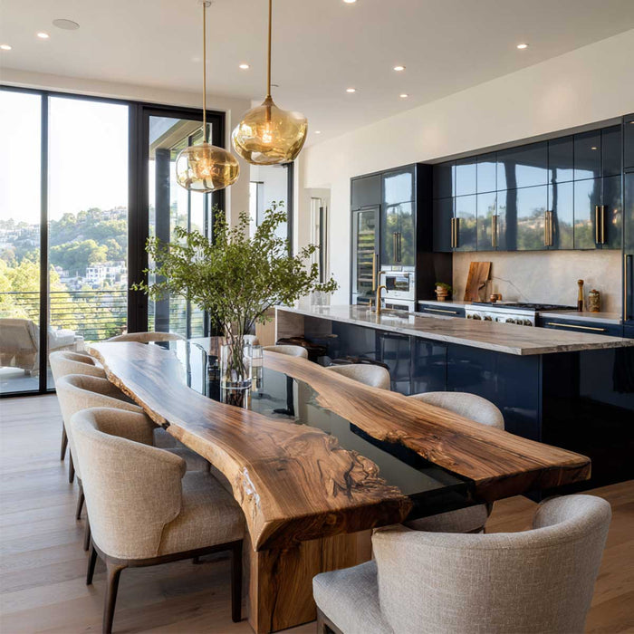 Handcrafted Black Walnut Live Edge Epoxy River Dining Table BRT-58