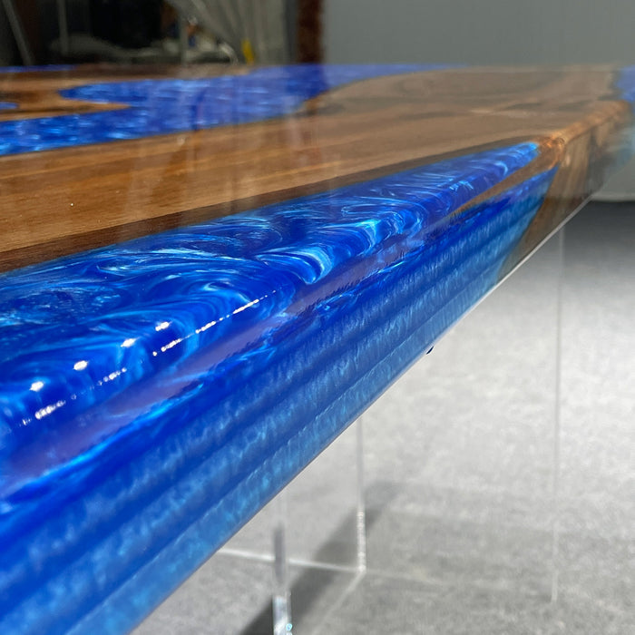 Custom Olive Klein Blue Epoxy River Dining Table ORT-54