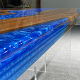 Custom Olive Klein Blue Epoxy River Dining Table ORT-54