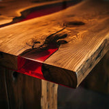 Custom Live Edge Black Walnut Epoxy Red River Dining Table BRT-52