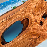 Custom Ocean Waves Walnut Epoxy Dining Table Blue WRT-90
