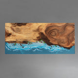 Custom Ocean Waves Walnut Epoxy Dining Table Blue WRT-90