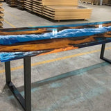 Custom Live Edge Golden Camphor Ocean Waves Epoxy Resin Table GRT-01