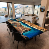 Handcrafted Black Walnut Ocean Blue Epoxy Resin Table BRT-55