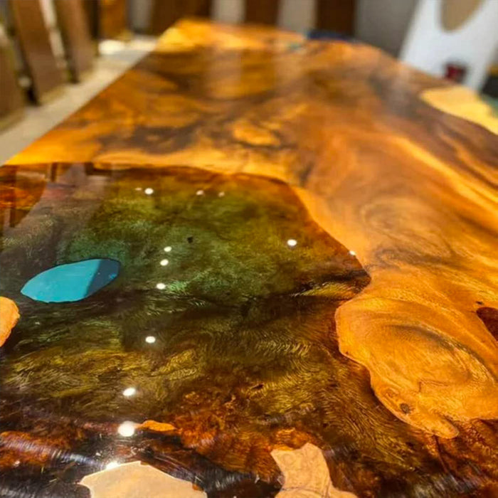 Custom Luxury Walnut Epoxy Dining Table with Aqua River WRT-89
