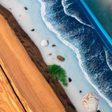 Custom Ocean Waves Walnut Epoxy Dining Table Blue WRT-90