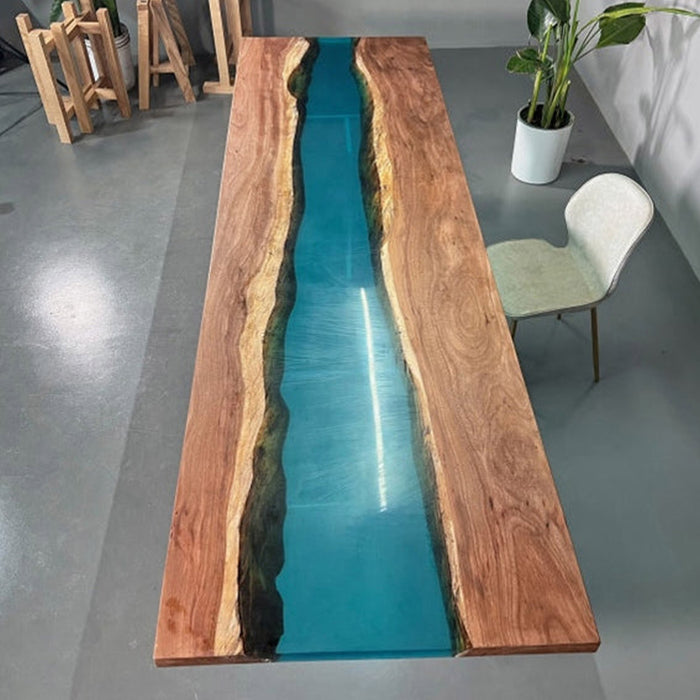 Custom Walnut Wood Clear Blue Epoxy River Conference Table WRT-59