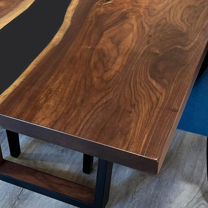 Custom Black Walnut Epoxy River Dining Table Black Resin BRT-45