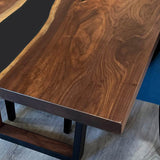 Custom Black Walnut Epoxy River Dining Table Black Resin BRT-45