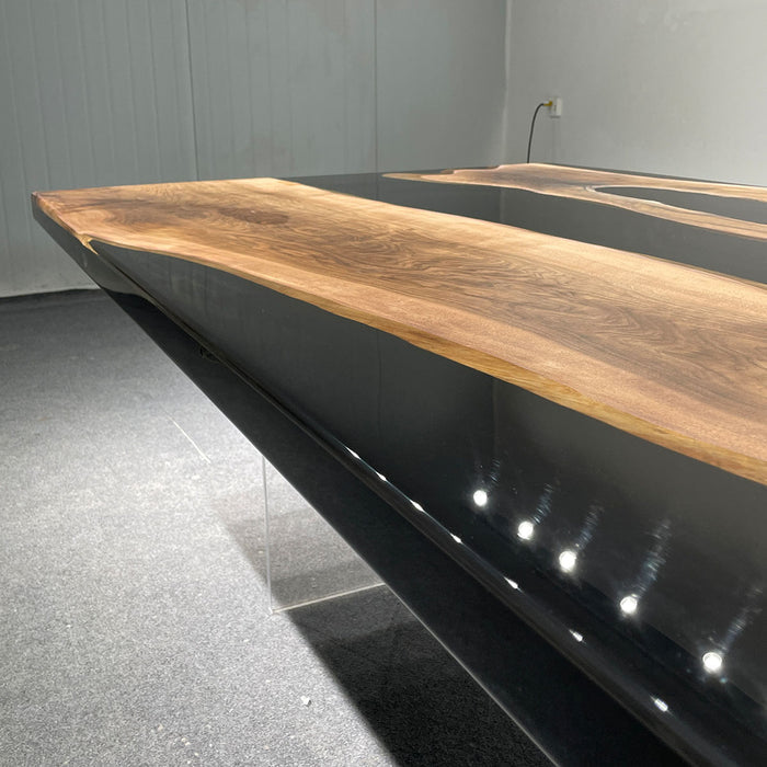 Custom Black Walnut Epoxy Black Resin Conference Table BRT-87