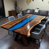 Black Walnut Live Edge Blue LED Lights Epoxy Conference Table BRT-86