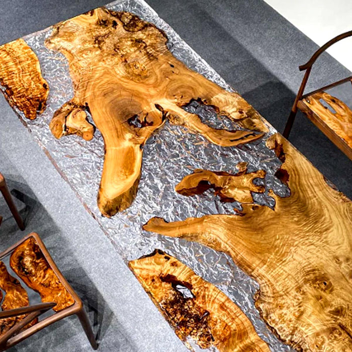 Luxury Golden Camphor Burl River Epoxy Dining Table GRT-04