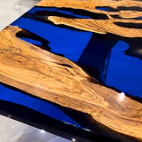 Unique Natural Burl Wood and Deep Blue Epoxy Table NRT-03