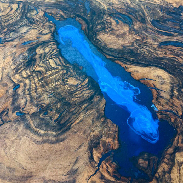 Luxury Black Walnut Epoxy River Round Coffee Table Blue Waves CRT-05