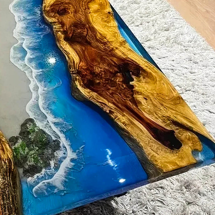 Handmade Live Edge Walnut Epoxy Resin Ocean Waves Dining Table WRT-91