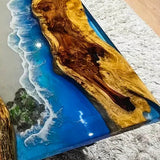 Handmade Live Edge Walnut Epoxy Resin Ocean Waves Dining Table WRT-91