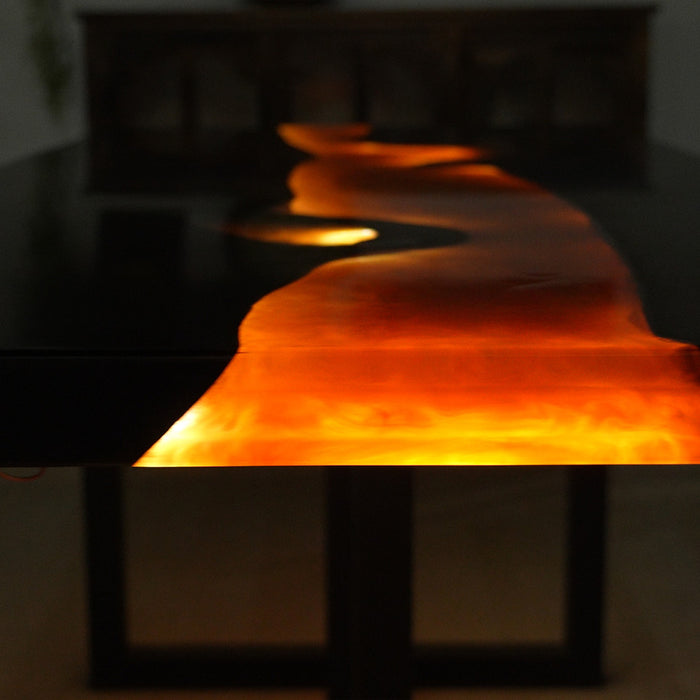 Custom Black Walnut LED Glowing Epoxy Table with LED Lights Golden Amber BRT-40