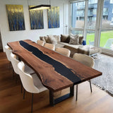 Live Edge Black Walnut Epoxy River Table for Dining or Office BRT-49