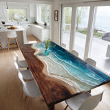 Custom Black Walnut Epoxy Ocean Waves Table for Dining Room BRT-54