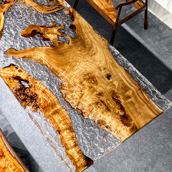 Luxury Golden Camphor Burl River Epoxy Dining Table GRT-04
