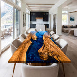 Custom Olive Klein Blue Epoxy River Dining Table ORT-54