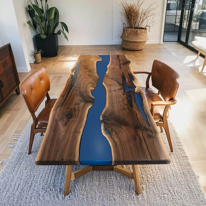 Custom Live Edge Black Walnut Resin River Dining Table BRT-44