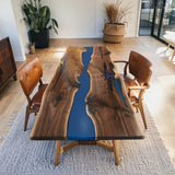 Custom Live Edge Black Walnut Resin River Dining Table BRT-44