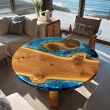 Custom Round Walnut Epoxy Coffee Table with Ocean Blue Resin CRT-17
