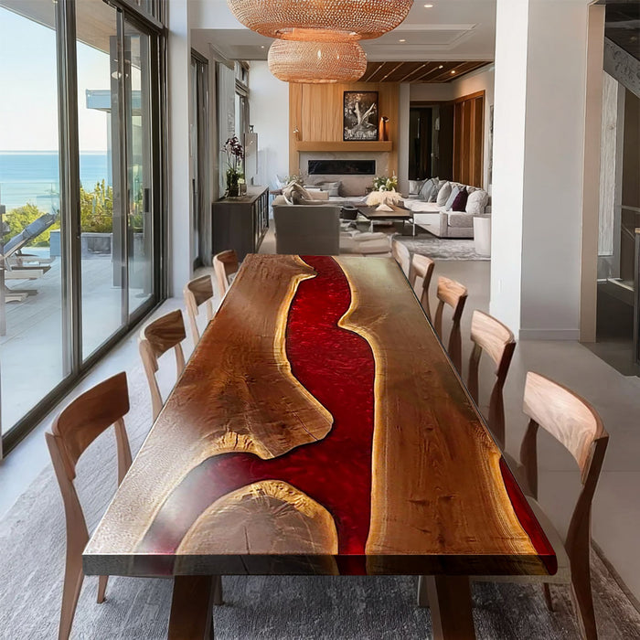 Custom Live Edge Black Walnut Epoxy Red River Dining Table BRT-52