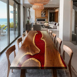 Custom Live Edge Black Walnut Epoxy Red River Dining Table BRT-52