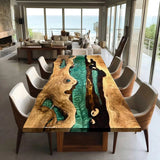 Live Edge Olive  Green Epoxy River Dining Table ORT-55