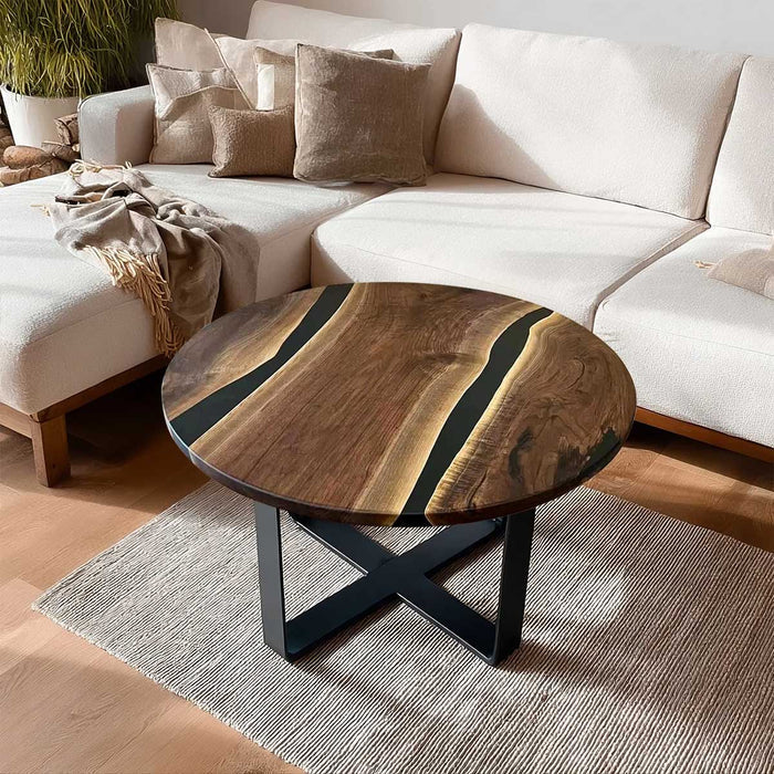 Modern Design Round Black Walnut Epoxy Coffee Table CRT-16