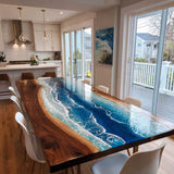 Handcrafted Black Walnut Epoxy Ocean River Table for Dining Room BRT-59