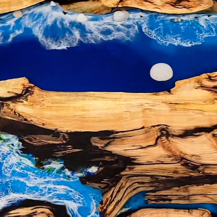 Custom Round Olive Epoxy Resin Ocean River Coffee Table CRT-83
