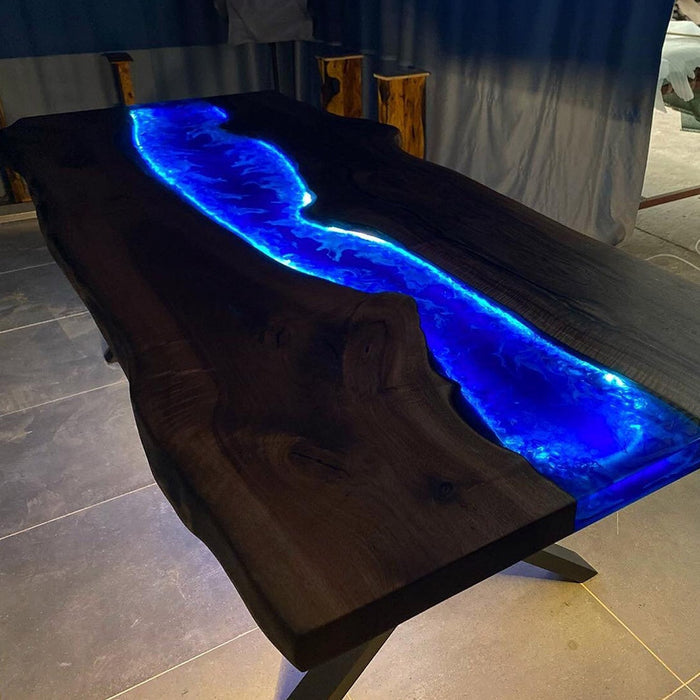 Custom Black Walnut Epoxy River Table with LED Lights BRT-57