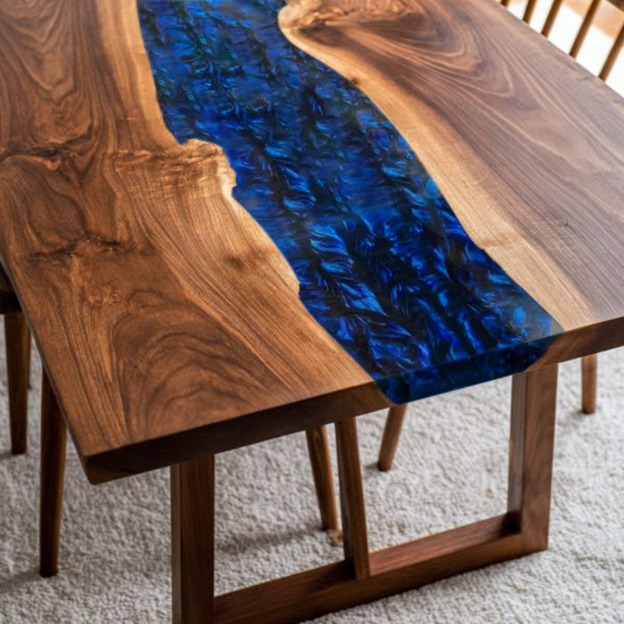 Custom Black Walnut and Deep Blue Epoxy Dining Table BRT-47