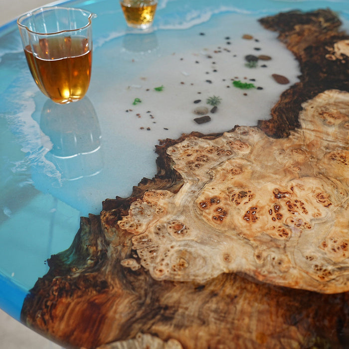 Custom Black Walnut Seawave Epoxy Resin Round Coffee Table CRT-10