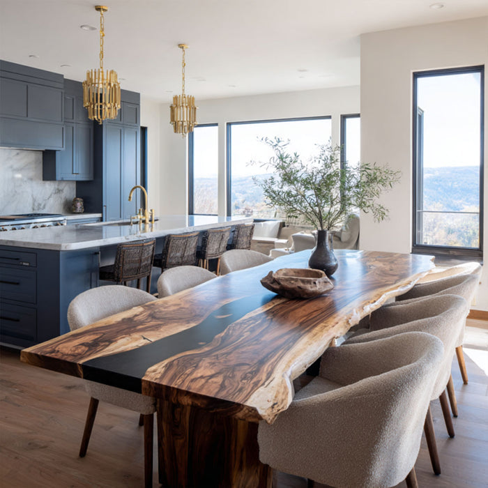 Handcrafed Black Walnut Live Edge Epoxy River Dining Table BRT-60