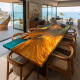 Custom Luxury Walnut Epoxy Dining Table with Aqua River WRT-89