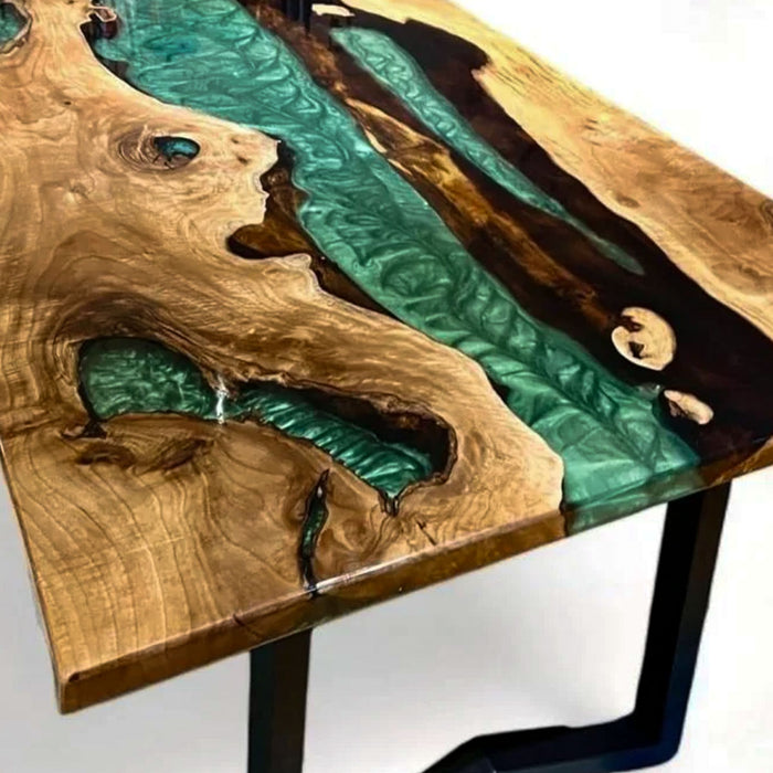 Live Edge Olive  Green Epoxy River Dining Table ORT-55