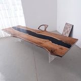 Live Edge Black Walnut Epoxy River Table for Dining or Office BRT-49