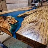 Olive Epoxy River Dining Table Ocean Blue Resin ORT-58