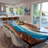 Handcrafted Black Walnut Epoxy Ocean River Table for Dining Room BRT-59