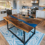 Custom Live Edge Black Walnut Resin River Dining Table BRT-44