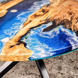 Custom Round Olive Epoxy Resin Ocean River Coffee Table CRT-83