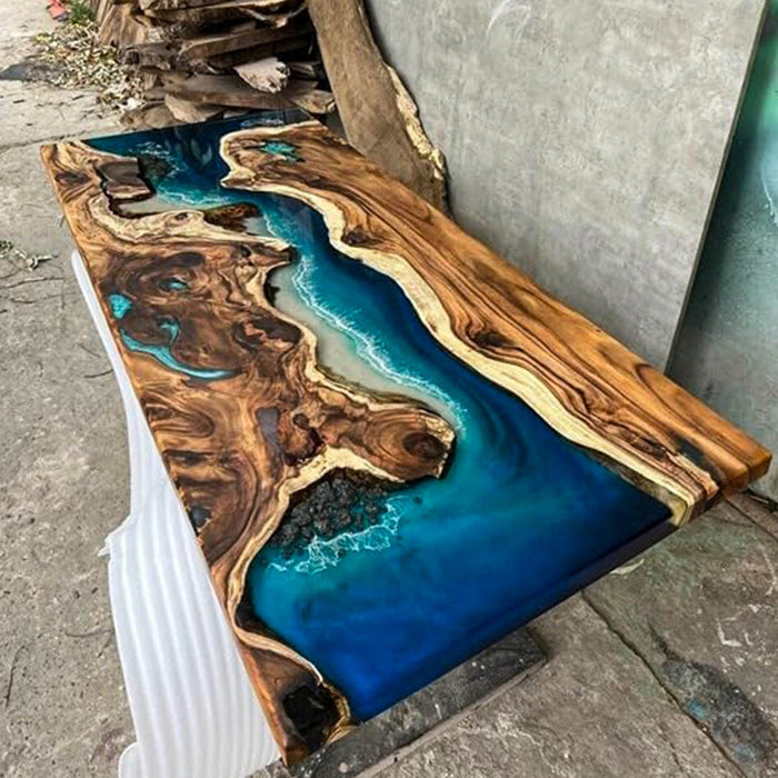 Handcrafted Black Walnut Ocean Blue Epoxy Resin Table BRT-55