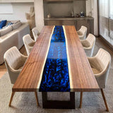 Custom Black Walnut and Deep Blue Epoxy Dining Table BRT-47