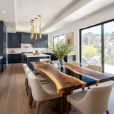 Handcrafed Black Walnut Live Edge Epoxy River Dining Table BRT-60
